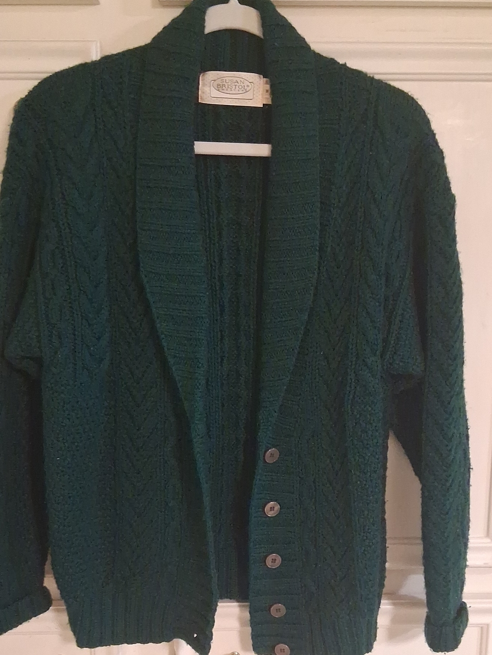 Susan Bristol Womens Shawl Collar Cable Knit Cardigan - Forest Green